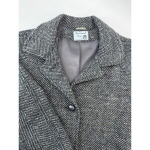Vintage International Scene Herringbone Wool Blend Button Coat Women 7/8 Austria